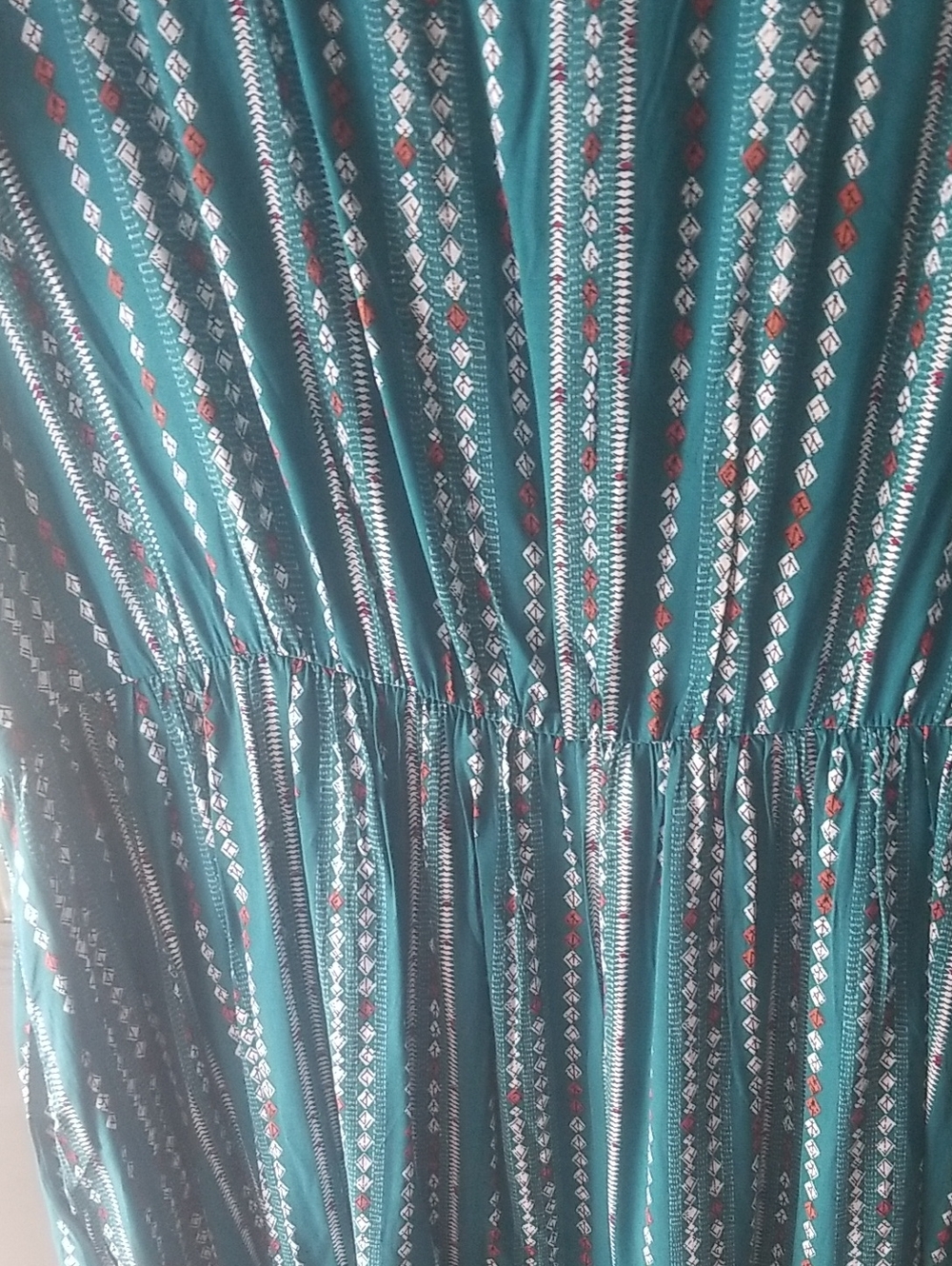 Teal Patterned Ruffle Sleeve Dress - Picture 5 of 11